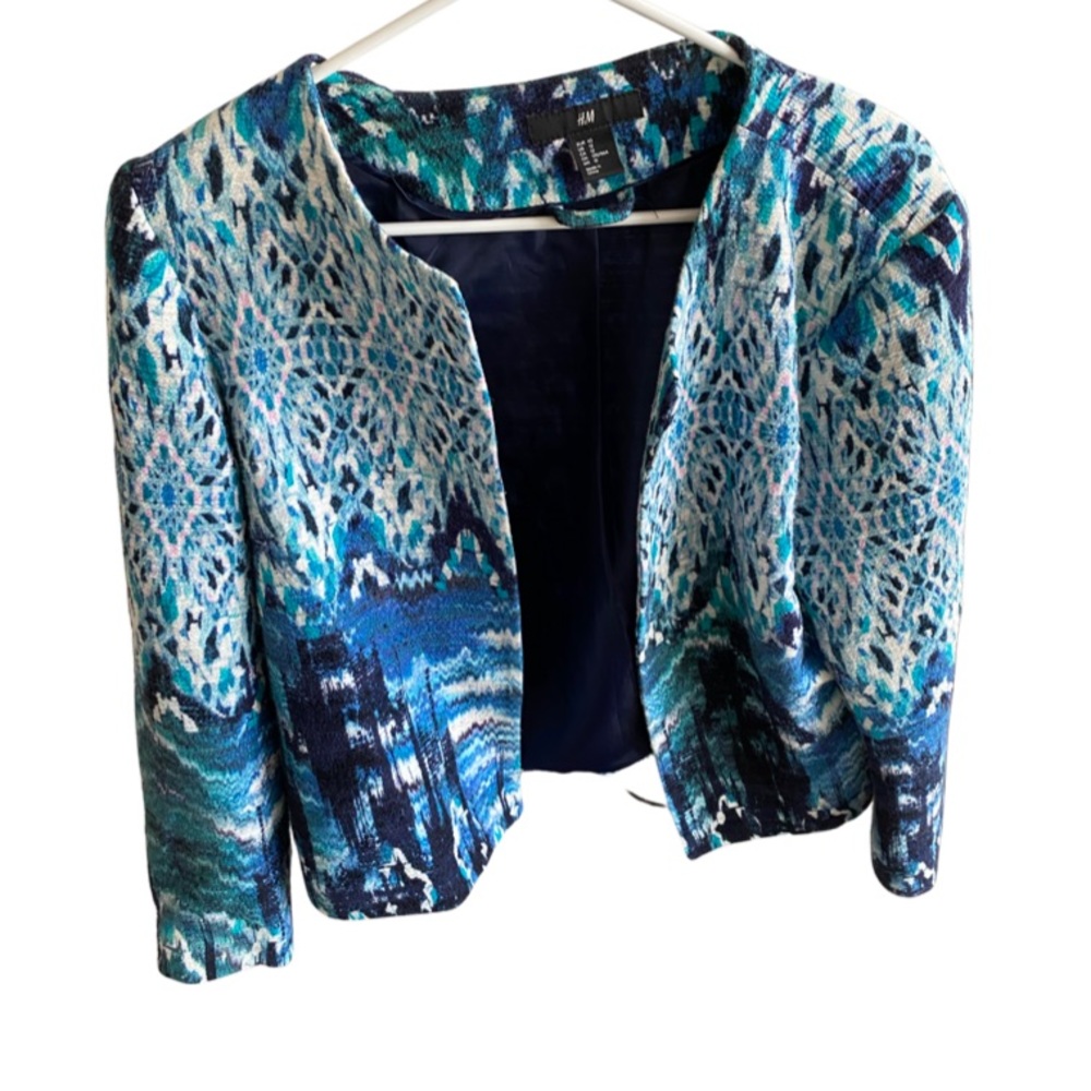 Cropped Blue Printed Blazer